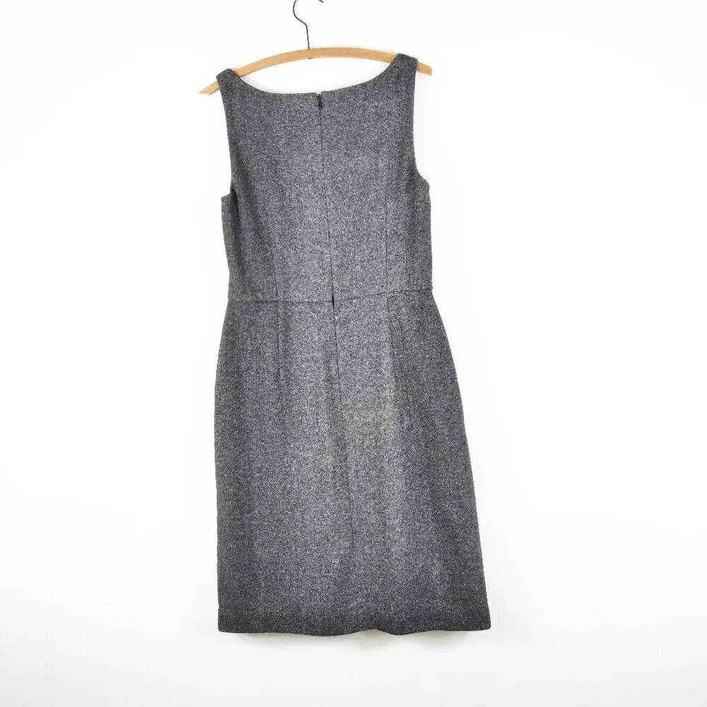 Wool Silk Blend Grey Midi Smock Dress With Herringbone on Pleats & Pockets Sz6